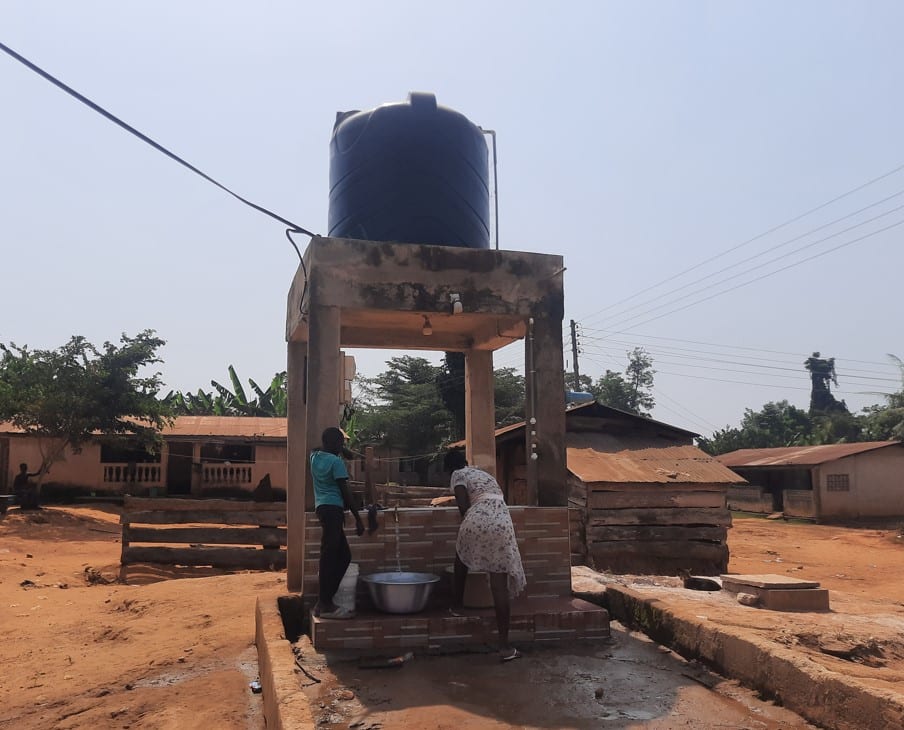 Construction of Mechanized borehole fitted with electric pump and overhead water tank at Yawbarima